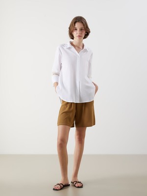 Lc Waikiki Yeni Sezon Beli Lastikli Keten Karışımlı Kadın Şort