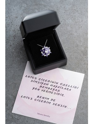 PremiumPort 925 Ayar Gümüş Mor Oval Zirkon Taşlı Lotus Takı