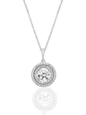 PremiumPort Gümüş Rodyumlu Zirkon Taşlı Yuvarlak Kolye, Şık ve Zarif Takı