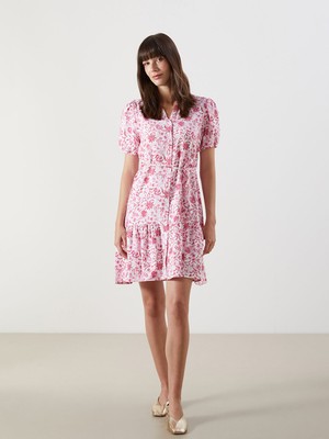 Lc Waikiki Yeni Sezon Kaçık Yaka Desenli Mini Gömlek Elbise