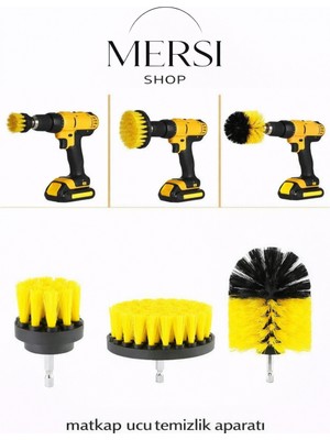 Mersi Shop 3’lü Matkap Ucu Temizlik Fırçası Seti – Banyo Duşakabin Araba Jant Koltuk Fırçası