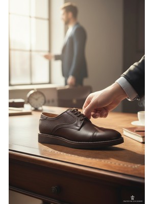 Enoch Erkek Hakiki Deri Klasik Ayakkabı Mikro Delikli Yan Panelli ve Cap Toe Detaylı Comfort Tabanlı Bağcıklı Model