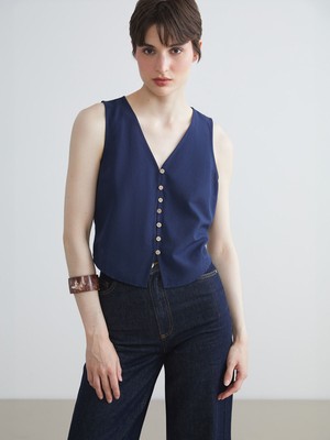 Lc Waikiki Yeni Sezon V Yaka Keten Karışımlı Kadın Klasik Yelek