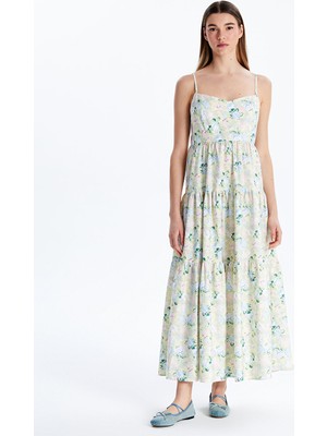 Lc Waikiki Yeni Sezon Kalp Yaka Çiçekli Askılı Poplin Elbise