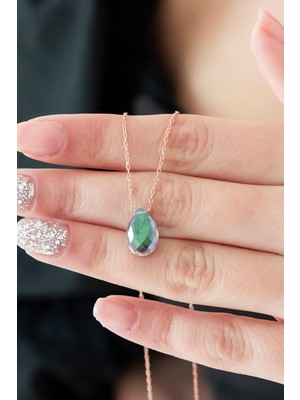 PremiumPort Kadın Rose Damla Mistik Topaz Taşlı 925 Ayar Gümüş Kolye