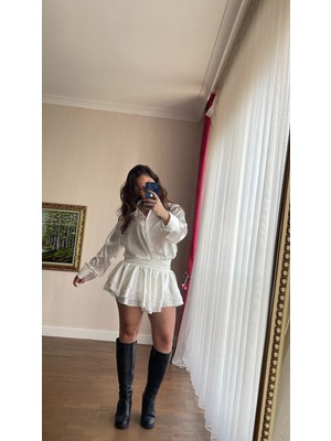 Fırfırlı Saten Gömlek Elbise