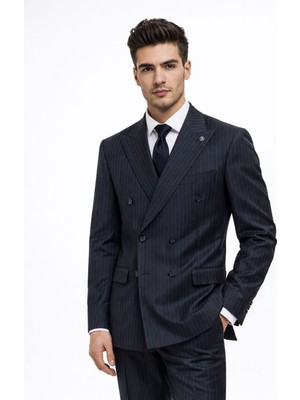 Presto 6 Drop Slim Fit Kruvaze Erkek Takım Elbise