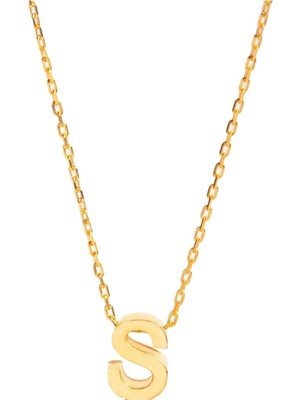 PremiumPort 14 Ayar Altın Kaplama S Harf Gümüş Kolye, Şık ve Zarif Takı
