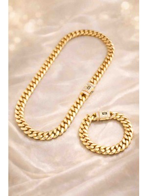 Stainless Steel 2'li Set Küba Kolye ve Bileklik