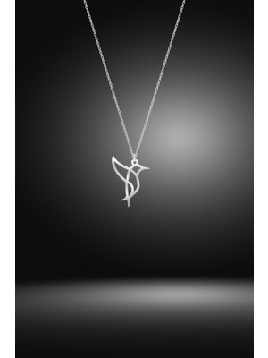 PremiumPort Şık 925 Ayar Gümüş Gold Renk Kuş Figürlü Kolye