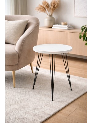 Zigon Sehpa, Tekli Zigon Sehpa, Yuvarlak, Dekoratif, Özel Tasarım- Beyaz