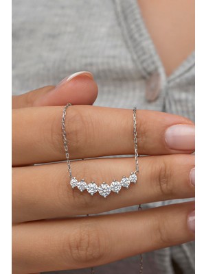 PremiumPort 925 Ayar Gümüş Zirkon Taşlı Şık Sıralı Kolye