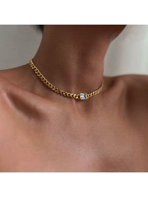 PremiumPort Kadın Gümüş Zincirli Baget Zirkonya Taşlı Şık Kolye Işıklı Kutuda