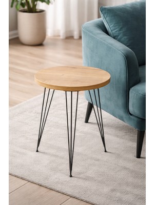 Zigon Sehpa, Tekli Zigon Sehpa, Yuvarlak, Dekoratif, Özel Tasarım- Safir Meşe