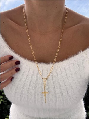Hercy 316 L Paslanmaz Çelik Anka Kuşu Kılıç Kolye | Zirkon Taşlı Charm Çelik Zincir Kolye | 60 cm Kolye
