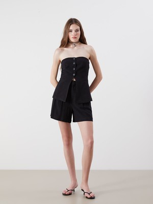 Lc Waikiki Yeni Sezon Loose Fit Keten Karışımlı Kadın Pileli Şort