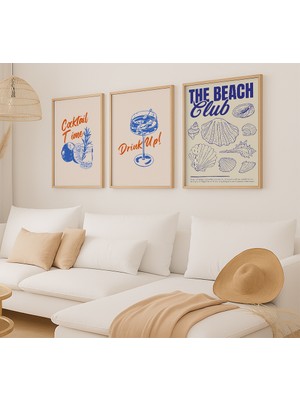 3 Parça Çerçeve Görünümlü Kokteyl Temalı Mdf Tablo Seti