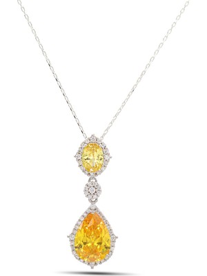 PremiumPort 925 Ayar Gümüş Sitrin ve Zirkon Taşlı Kolye, Şık ve Zarif Takı