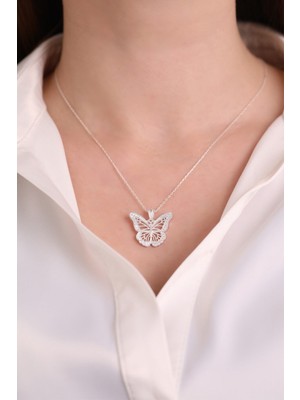 PremiumPort 925 Ayar Gümüş Zirkon Taşlı Kelebek Model Kolye, Özel Kutuda