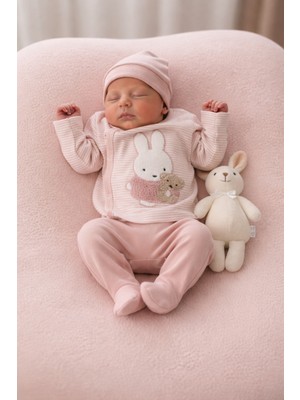 Süzine Tavşan Nakışlı Yeni Doğan 3'lü Hastane Çıkış Seti