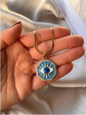 Hercy 316 L Paslanmaz Çelik Göz Kolye | Zirkon Taşlı Nazar Kolye