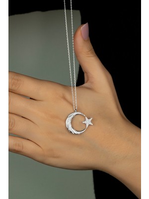 PremiumPort 925 Ayar Gümüş Ay Yıldız Kolye, Şık ve Zarif Takı