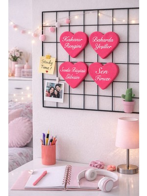 Dekor Atölye Kişiye Özel Şarkı Sözlü Kalp Magnet Seti – Pembe Dekoratif 4’lü Set