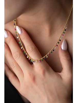 PremiumPort 925 Ayar Gümüş Renkli Taşlı Zarif Kolye