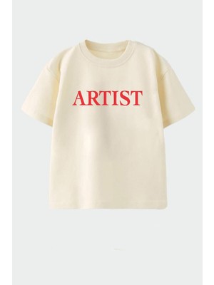 Monila Unisex Çocuk Pamuklu Bisiklet Yaka Baskılı T-Shirt