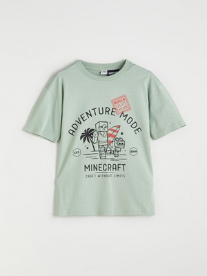 Lc Waikiki Yeni Sezon Bisiklet Yaka Minecraft Baskılı Erkek Çocuk Tişört