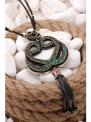 PremiumPort El Işi Gümüş Kök Zümrüt Taşlı Çift Vavlı Kolye