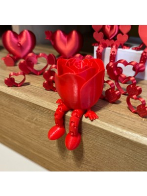 Yerli Gül Oturan Mini Gül Figürü Kırmızı Gül Mini Obje