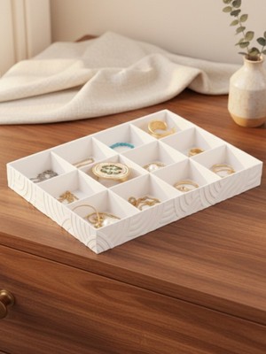 Pammuks Dekoratif Beyaz Takı Düzenleyici Organizer | 12 Bölmeli Çekmece Içi Mücevher Kutusu ve Yüzüklük