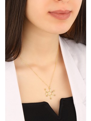 PremiumPort 925 Ayar Gümüş Kafein Molekülü Kolye, Şık ve Modern Tasarım