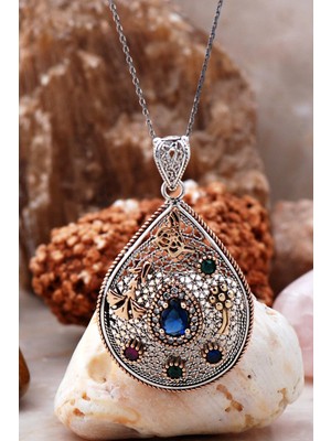 PremiumPort El Işlemeli Safir Taşlı Zarif Kolye, Şık Takı Tasarımı