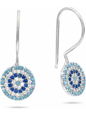 Çengelli Sallantılı Firuze Taşlı Nazar Boncuk Gümüş Küpe