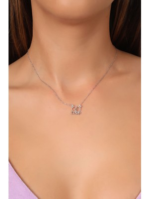 PremiumPort 925 Ayar Gümüş Çift Tektaş Love Kolye, Zarif ve Şık Tasarım