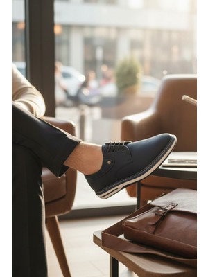 Enoch Erkek Hakiki Deri Klasik Ayakkabı Beyaz Kontrast Tabanlı ve Modern Dikişli Bağcıklı Günlük Model