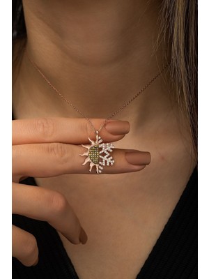 PremiumPort 925 Ayar Gümüş Güneş ve Kartanesi Tasarımlı Şık Kolye