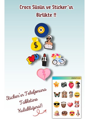 Birikiyedi 7'li Set Jibbitz Terlik Süsü Para Maifesti Love You,ruj,nazar Boncuğu