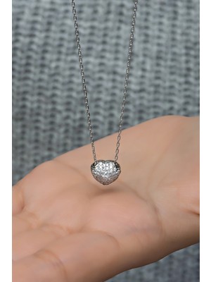 PremiumPort 925 Ayar Gümüş Zirkon Taşlı 3 Boyutlu Kalp Charm Kolye