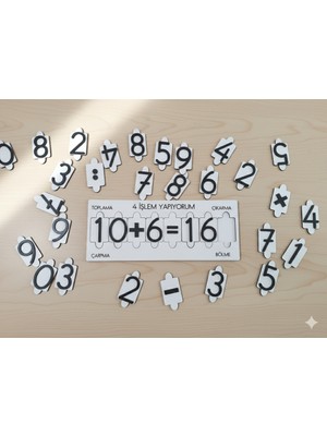 Dudu Gift 4 Işlem Yapıyorum Ahşap Puzzle - Toplama-Çıkarma-Çapma-Bölme-Okul Sınıf Ilkokul Etkinliği