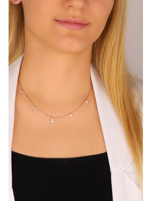 PremiumPort Gül ve Kelebek Tasarımlı 925 Ayar Gümüş Şans Kolye