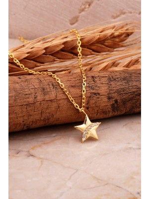 PremiumPort Şık Yıldız Mini Altın Kaplama Gümüş Kolye 7986
