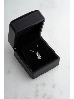 PremiumPort 925 Ayar Işıklı Mistik Topaz Taşlı Kadın Gümüş Kedi Kolye