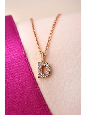 PremiumPort 925 Ayar Gümüş Zirkon Taşlı Rose Harf Kolye, Şık ve Zarif Tasarım