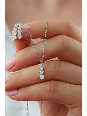 PremiumPort 925 Ayar Gümüş Pırlanta Model Kolye ve Küpe Takımı