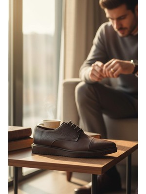 Enoch Erkek Kahverengi Hakiki Deri Klasik Ayakkabı Comfort Tabanlı Bağcıklı Model