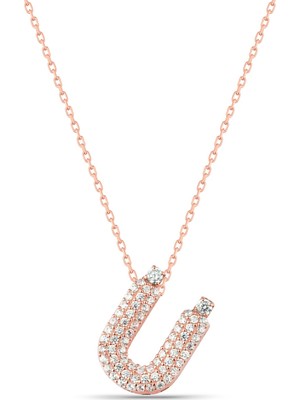 PremiumPort Şık Kadın Rose Kaplama Ü Harfi Gümüş Kolye, Zarif Takı Seçeneği