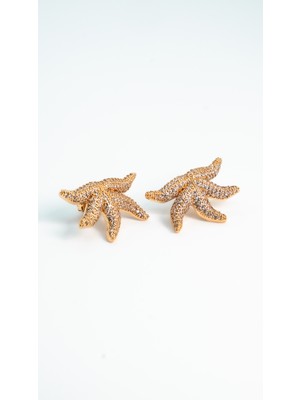 Gold Kaplama Taşlı Çelik Küpe